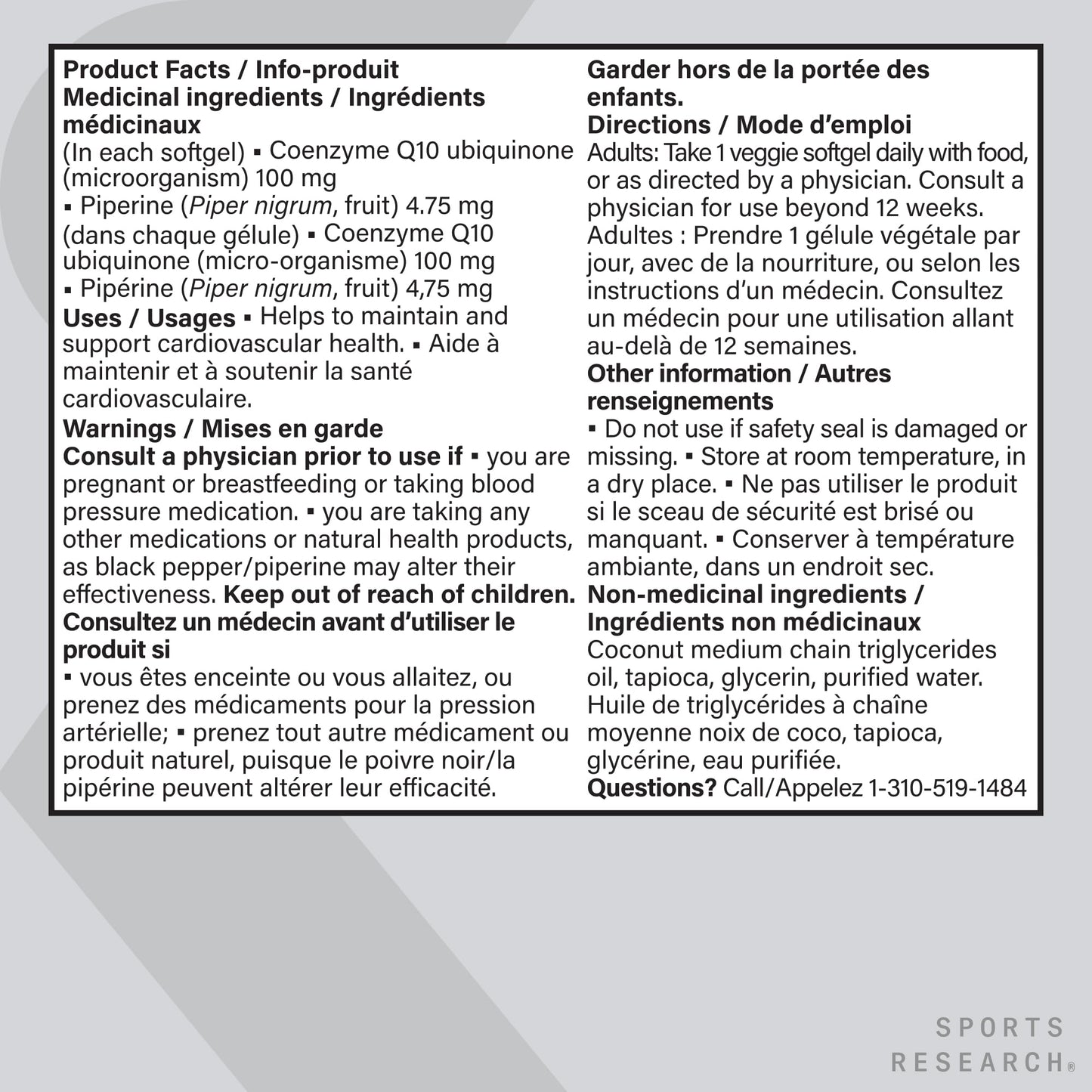 Sports Research® CoQ10 (100mg) Enhanced w/Coconut Oil & Bioperine (Black Pepper) for Better Absorption | Vegan Certified, Non-GMO Verified (120 Veggie Softgels) - Available at All In One Marketplace Canada