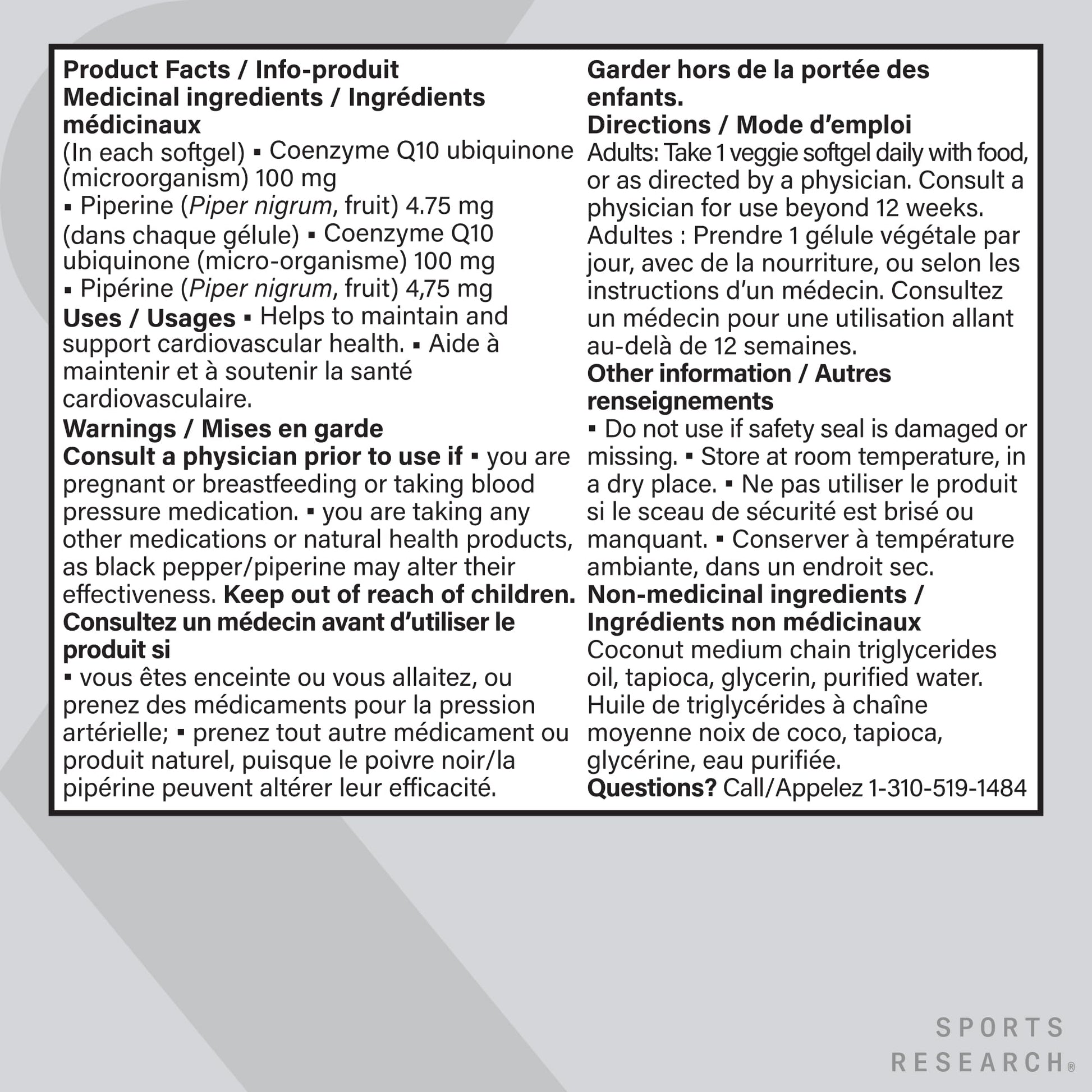 Sports Research® CoQ10 (100mg) Enhanced w/Coconut Oil & Bioperine (Black Pepper) for Better Absorption | Vegan Certified, Non-GMO Verified (120 Veggie Softgels) - Available at All In One Marketplace Canada