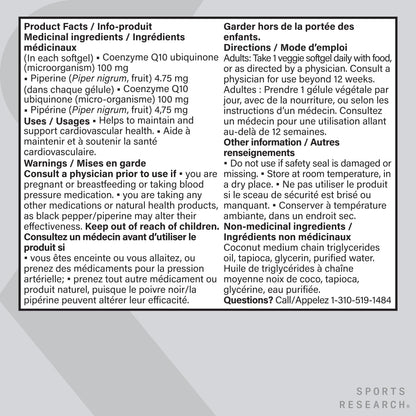 Sports Research® CoQ10 (100mg) Enhanced w/Coconut Oil & Bioperine (Black Pepper) for Better Absorption | Vegan Certified, Non-GMO Verified (120 Veggie Softgels) - Available at All In One Marketplace Canada