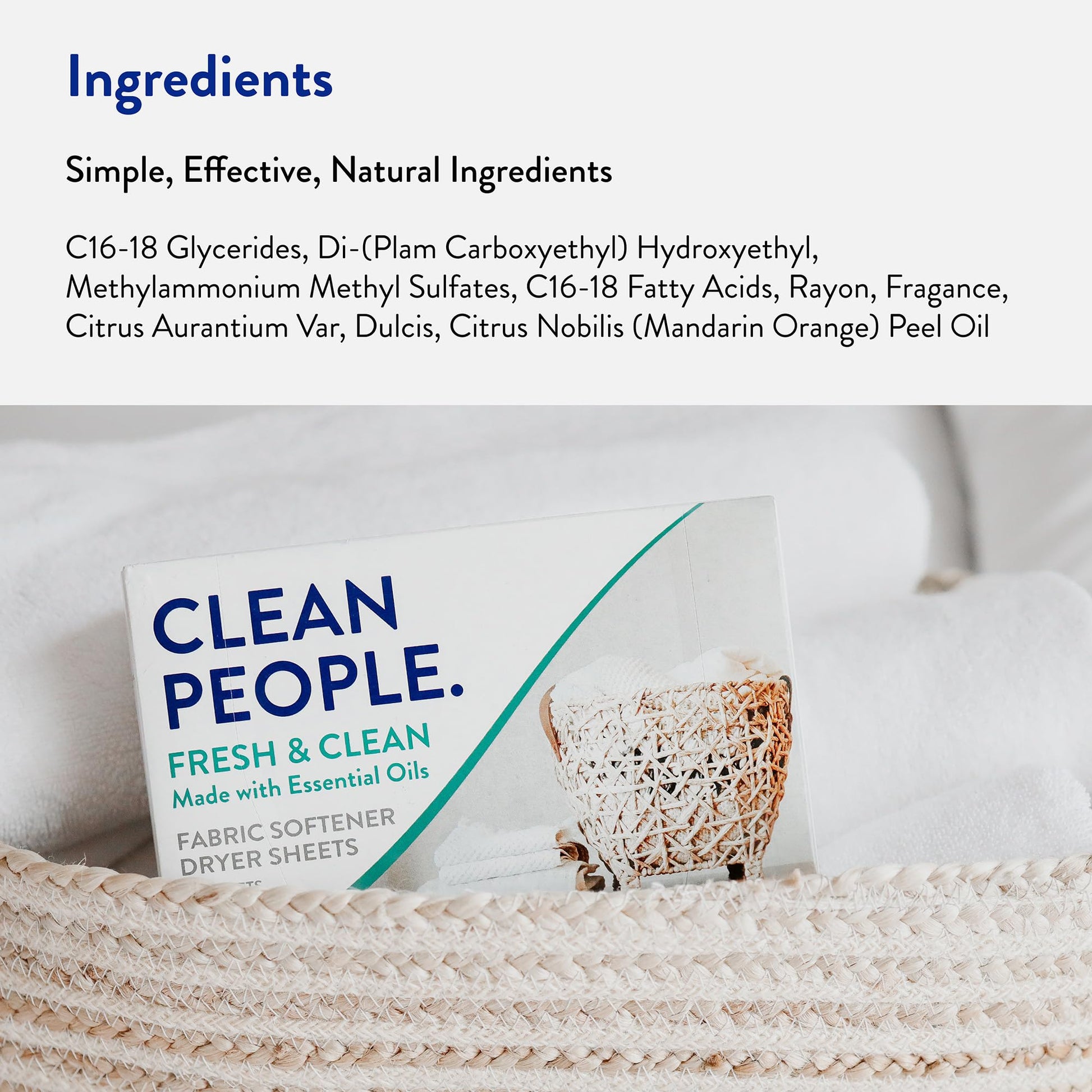 The Clean People Fabric Softener Sheets - Dryer Sheets - Softens & Removes Static Cling - Vegan Laundry Softener With Essential Oils - Fresh Scent, 120 Pack - Available at All In One Marketplace Canada