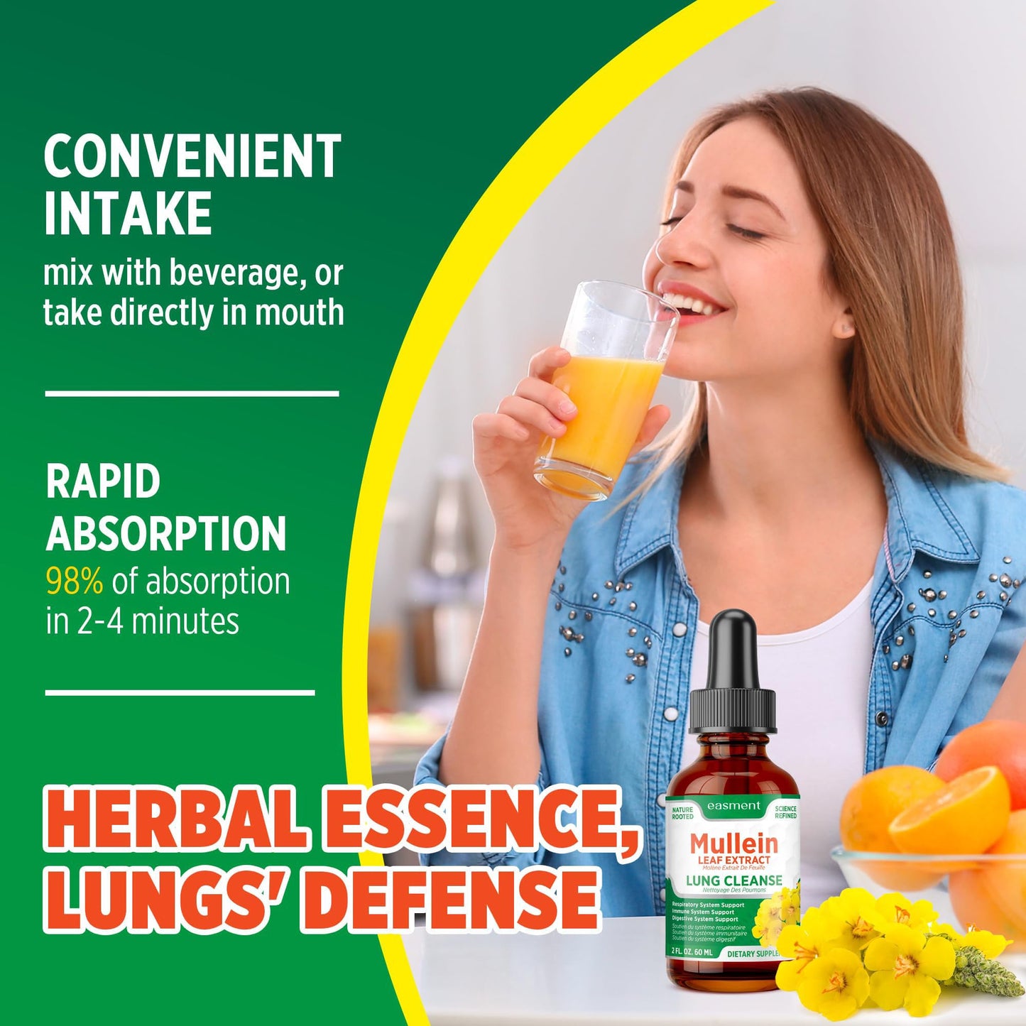 Easement Gouttelettes d'extrait de Molène pour les poumons – Complément à base de plantes pour le nettoyage des poumons, le soulagement du mucus et des mucosités – Liquide sans alcool