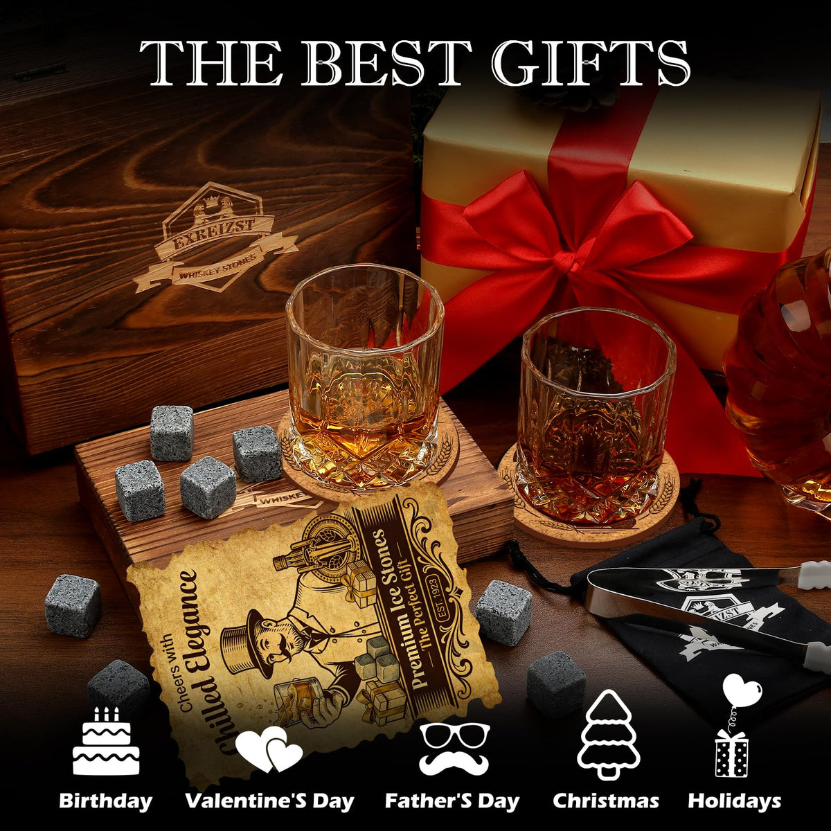 Whiskey Stones Glass Gifts for Men, Bourbon Scotch Whiskey Glasses Set of 2 🍁 All In One Marketplace Canada