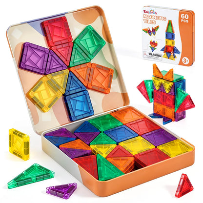 Dreamon 60PCS Mini Magnetic Tiles Travel Magnetic Tiles for Kids with Tin Box Building Toy Christmas Birthday Gift Boys Girls Age 3 4 5 6 7 8 Years Old 🍁 All In One Marketplace Canada