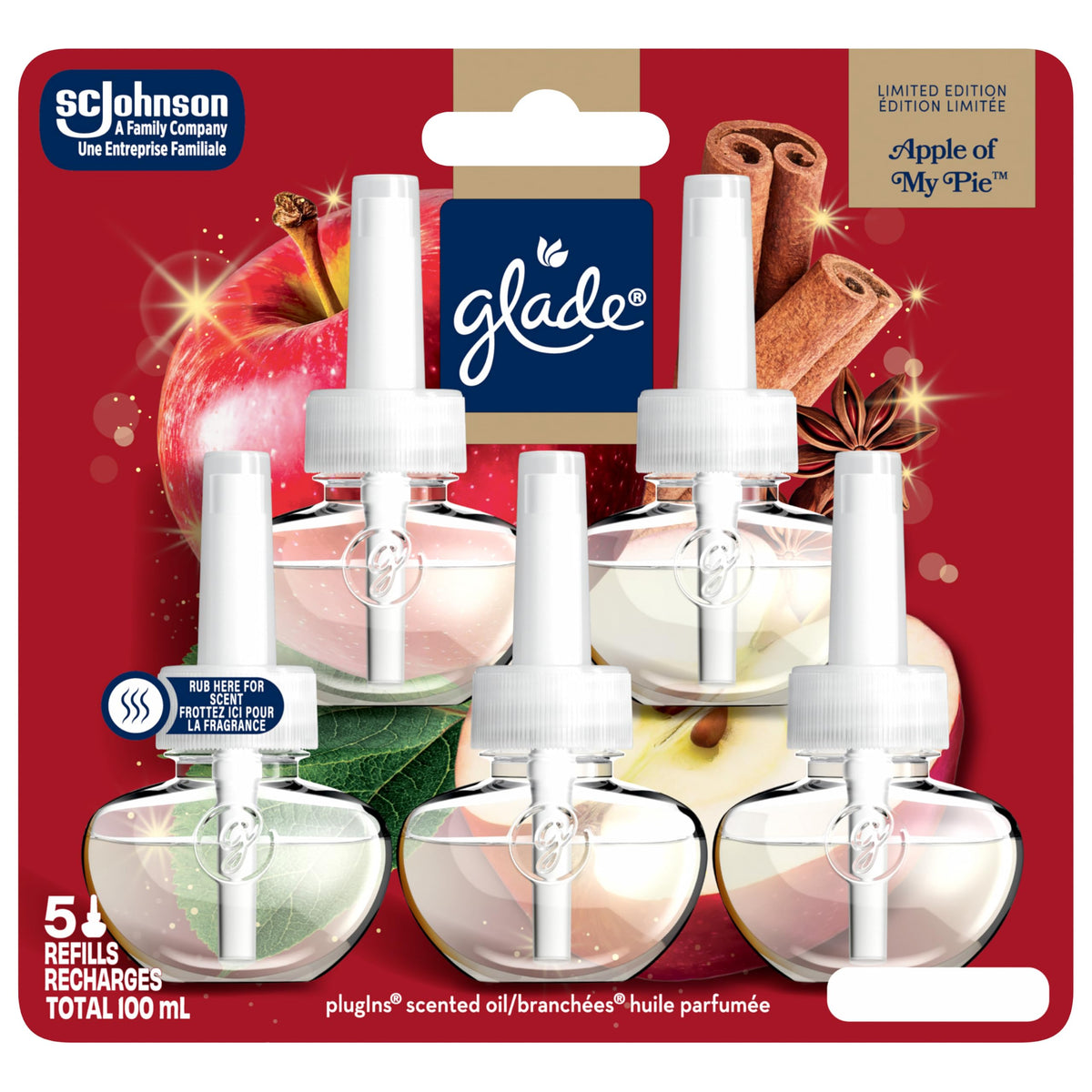 Glade Holiday PlugIns Scented Oil Air Freshener, Apple of my Pie, 5 Refills 🍁 All In One Marketplace Canada