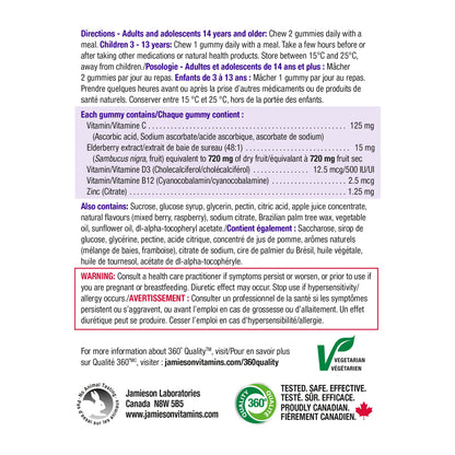 Jamieson Vitamin C + Immune Shield, 60 Gummies, Natural Elderberry Flavour. With Elderberry and Zinc. Supports Immune Health, Relieves Early Cold Symptoms, Family Friendly (3+) - Available at All In One Marketplace Canada