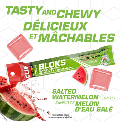 CLIF BLOKS Energy Chews, Salted Watermelon flavour, Gluten Free, Organic, No Artificial Flavours, 60 g (Pack of 18) - Available at All In One Marketplace Canada