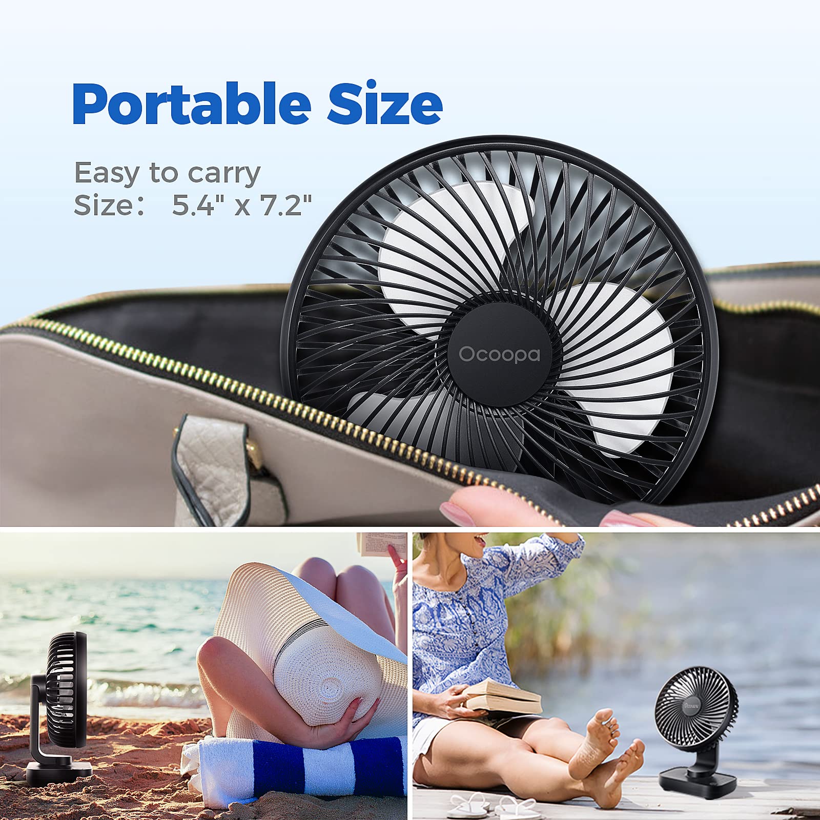 OCOOPA Small Desk Fan, 4000mAh Rechargeable USB Fan Battery Operated, 4 Speeds, 5'' Portable Table Fan with Strong Airflow Quiet, Detachable Grille, Mini Desktop Fan(Blue) - Available at All In One Marketplace Canada