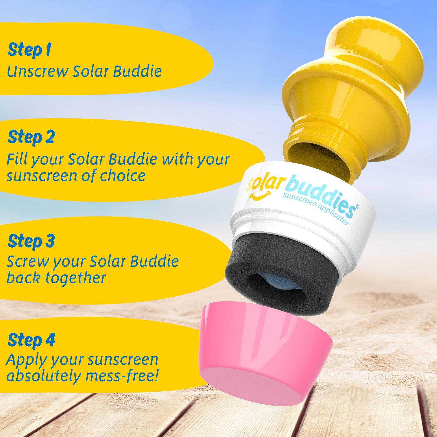 Solar Buddies Sunscreen Applicator - Single Pink - Refillable Roll on Sponge Sunscreen, Suncream & Lotion Applicator For Kids, Adults & Families - Holds 3.4fl oz, Perfect Size for Travel