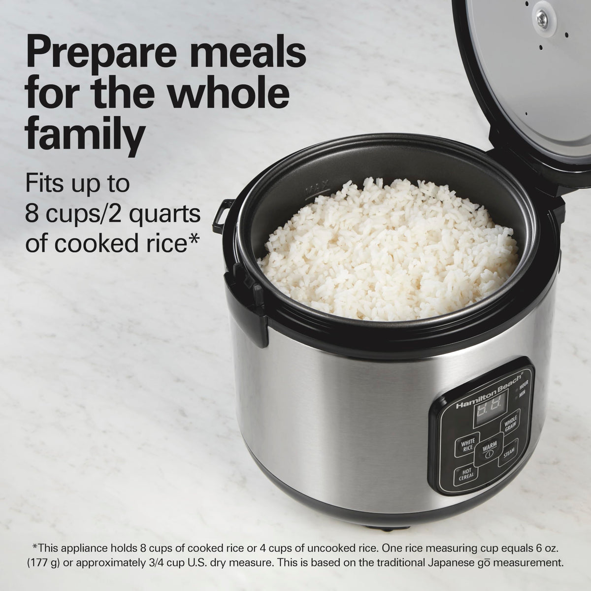 Hamilton Beach Digital Programmable Rice Cooker & Food Steamer, 8 Cups Cooked (4 Cups Uncooked), Stainless Steel, Steam & Rinse Basket, Model 37518MN