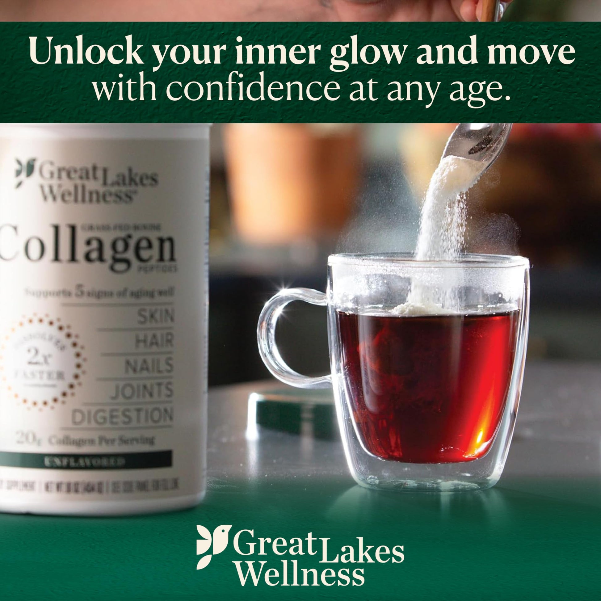 Great Lakes Wellness Grass-Fed Collagen Peptides - Unflavored Hydrolyzed Powder, Non-GMO, Hormone & Antibiotic Free - 454g