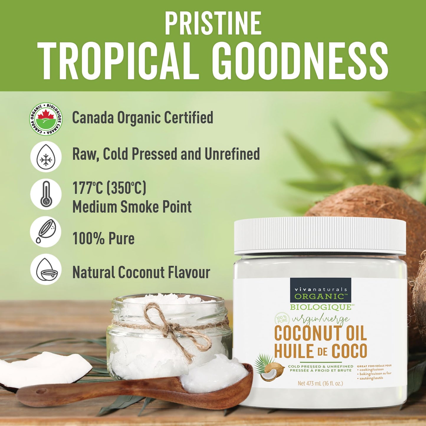 Viva Naturals Organic Virgin Coconut Oil,16 fl oz (473 mL) – Coconut Oil for Hair, Skin, Cooking & Baking – Cold-Pressed, Unrefined & Non-GMO – Keto & Paleo Certified – BPA-Free Jar 🍁 All In One Marketplace Canada