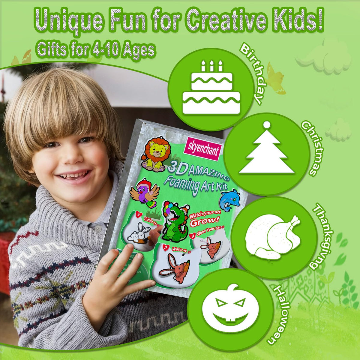 skyenchant Aqua 3D Puffy Art Kit for Kids, Paint by Number Craft with Inflatable Animals, Creative Gift for Girls & Boys Ages 4-10, Christmas Birthday Stocking Stuffer (Animal World) 🍁 All In One Marketplace Canada