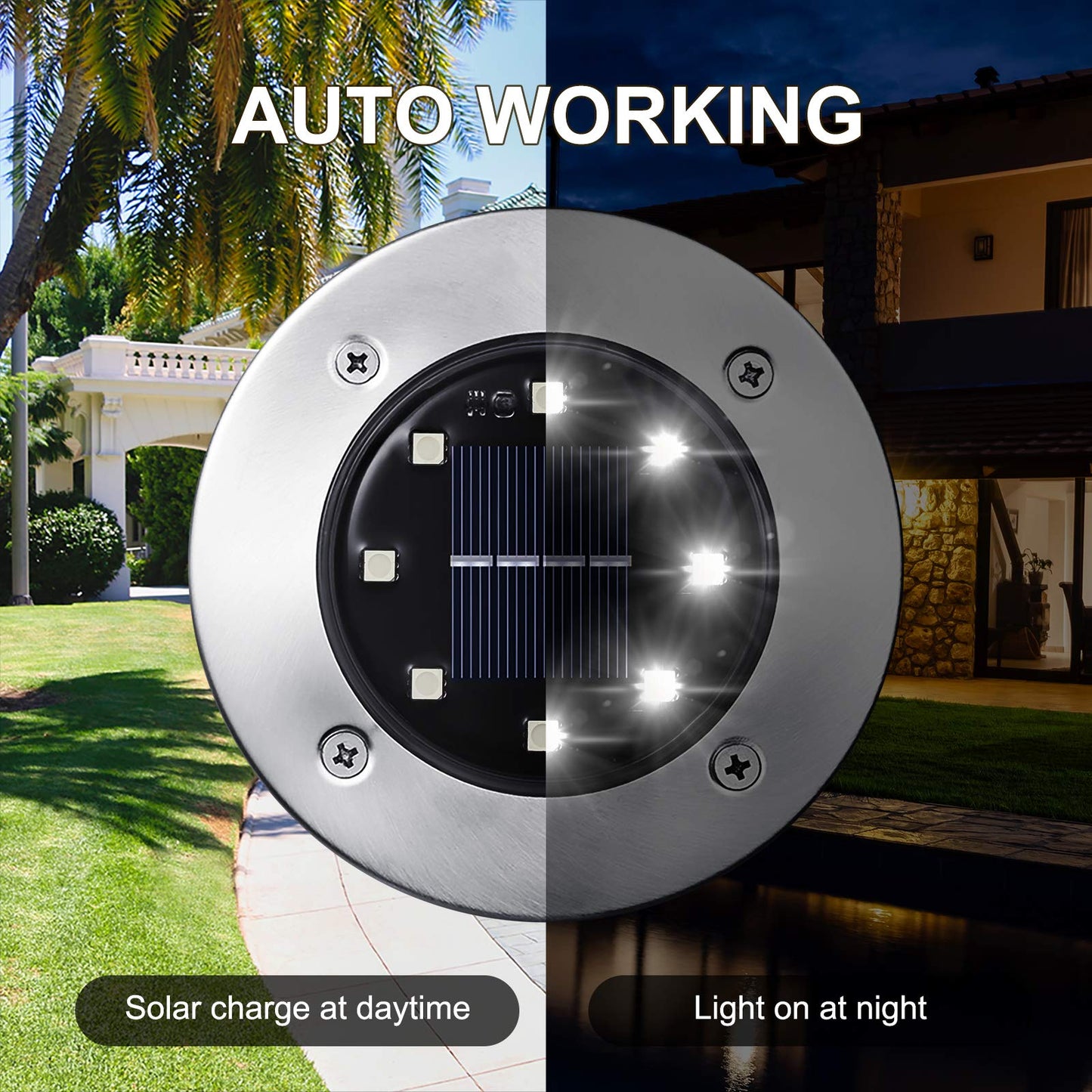 LYHOPE Solar Ground Lights Outdoor, 16 Pack 8 LED Solar Disk Lights Waterproof Garden In-ground Pathway Lights Landscape Lighting for Lawn,Yard,Deck,Patio,Walkway (White)