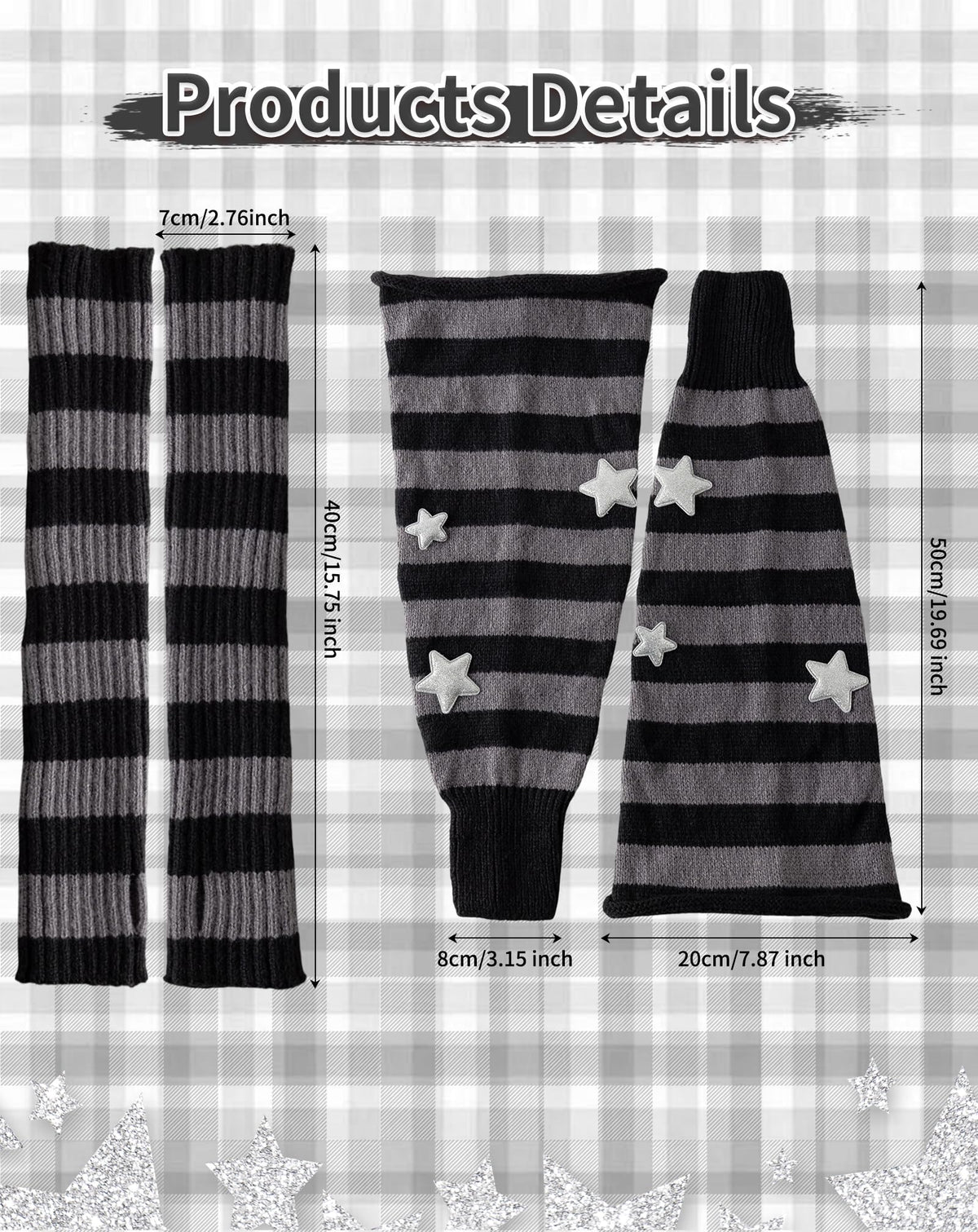 Yawlsow Leg Warmers for Women Y2k Knit Ruffle Leg Warmer Winter, Kawaii Cute Long Socks for Girls Goth Harajuku Accessories (Black Grey Star, One Size) 🍁 All In One Marketplace Canada