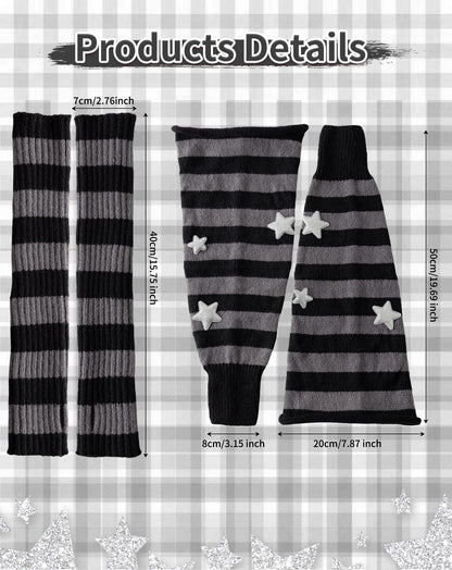 Yawlsow Leg Warmers for Women Y2k Knit Ruffle Leg Warmer Winter, Kawaii Cute Long Socks for Girls Goth Harajuku Accessories (Black Grey Star, One Size) 🍁 All In One Marketplace Canada