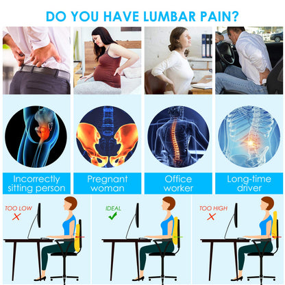 Lumbar Support Pillow for Office Chair Car Lumbar Pillow Lower Back Pain Relief Memory Foam Back Cushion with 3D Mesh Cover Gaming Chair Back Pillow Ergonomic Back Rest for Wheelchair Desk - Available at All In One Marketplace Canada