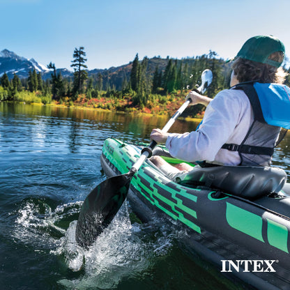 INTEX 69629E 86" Kayak Paddle: Ribbed Spoon Shaped Blades – Durable Lightweight Aluminum Shaft – Comfortable Grips – 3-Position Feather Adjustability – TUV RL Approved