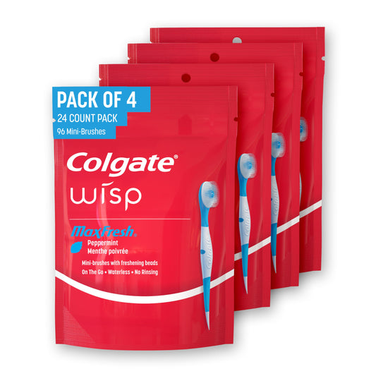 Colgate MaxFresh Wisp Disposable Toothbrushes, Mini Travel Toothbrushes with Soft Bristles for On-the-Go Single Use, Peppermint, 24 Count - Available at All In One Marketplace Canada