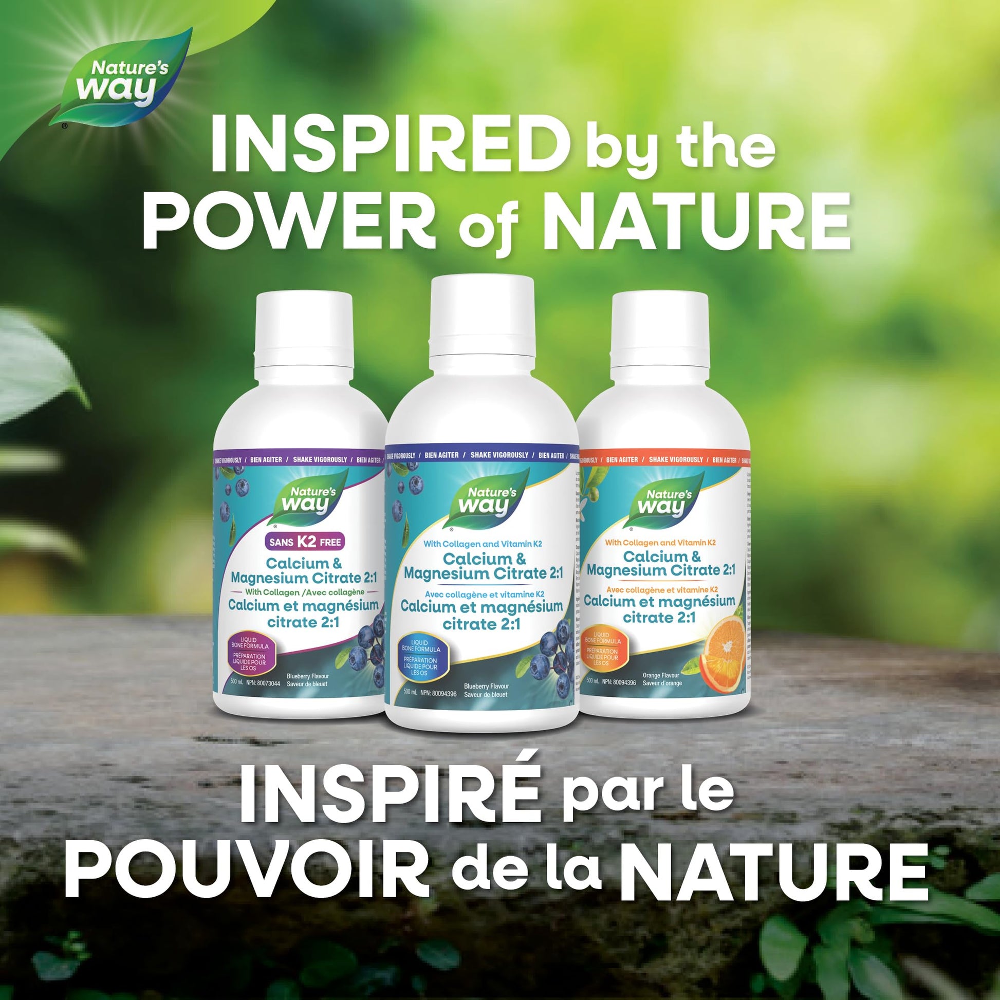 Nature's Way Calcium and Magnesium Citrate 2:1 - Liquid Supplement with Vitamin K2 and Collagen – Helps Support the Maintenance of Bones and Teeth – Blueberry Flavour, 500 mL - Available at All In One Marketplace Canada