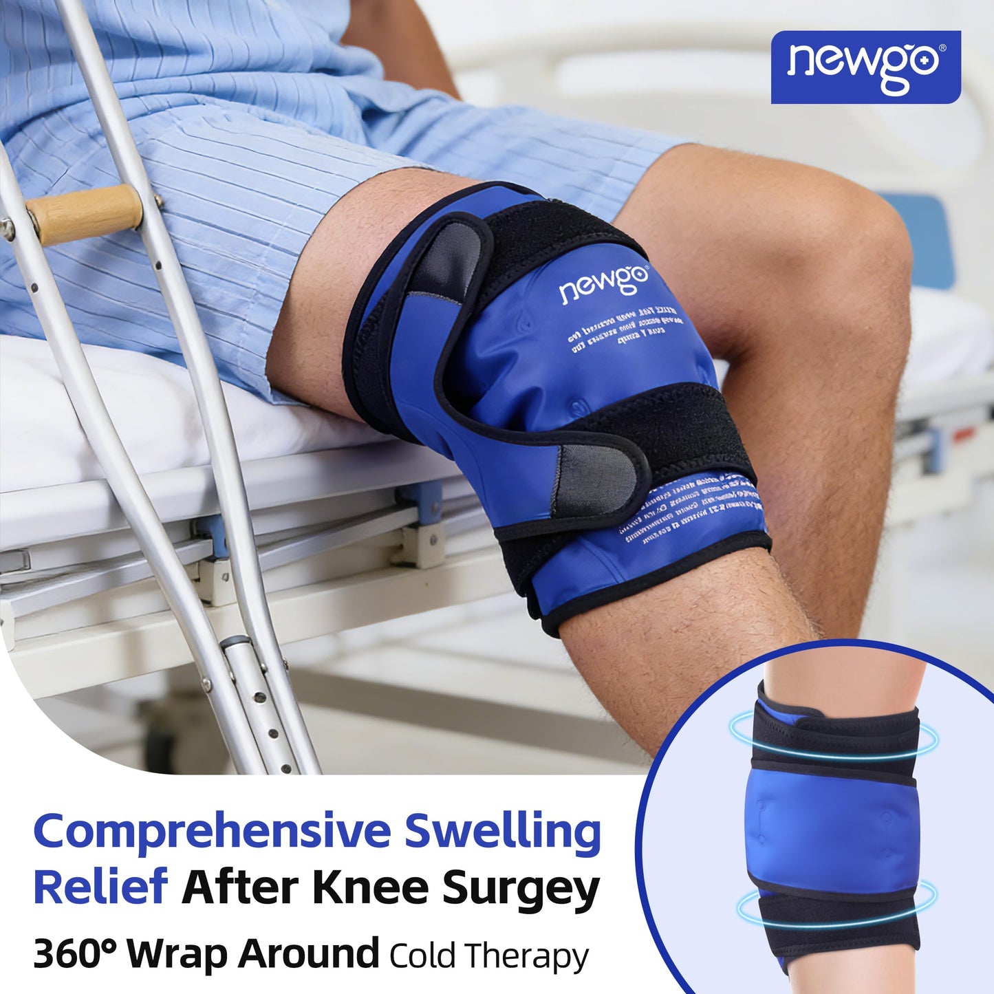 NEWGO Ice Pack for Knee Replacement Surgery, Reusable Gel Cold Pack Knee Ice Pack Wrap Around Entire Knee for Knee Injuries, Knee Ice Wrap for Pain Relief, Swelling, Bruises - Available at All In One Marketplace Canada