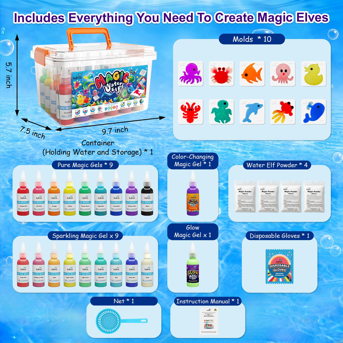 Kiditos Magic Water Elf Toy Kit–Squishies for Kids, 20 Gels & 10 Molds, Magic Gel Water Pets Sensory Toy, Fun DIY Craft Kit，Party Favors, Birthday & Christmas Gifts for Kids Ages 3+ 🍁 All In One Marketplace Canada