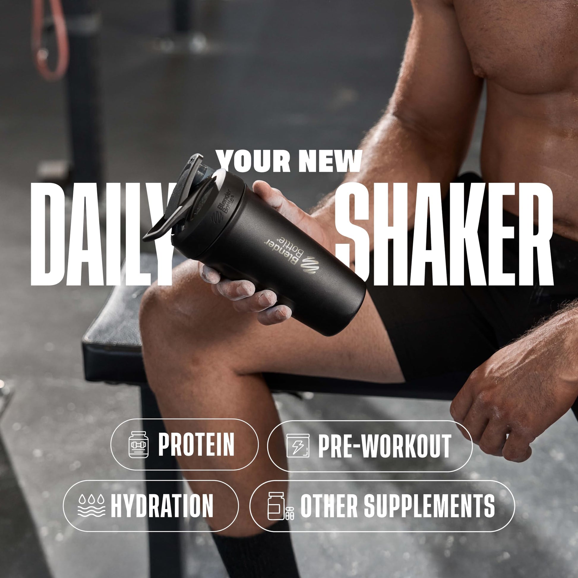 BlenderBottle Strada Shaker Cup Insulated Stainless Steel Water Bottle with Wire Whisk, 24-Ounce, Blue - Available at All In One Marketplace Canada