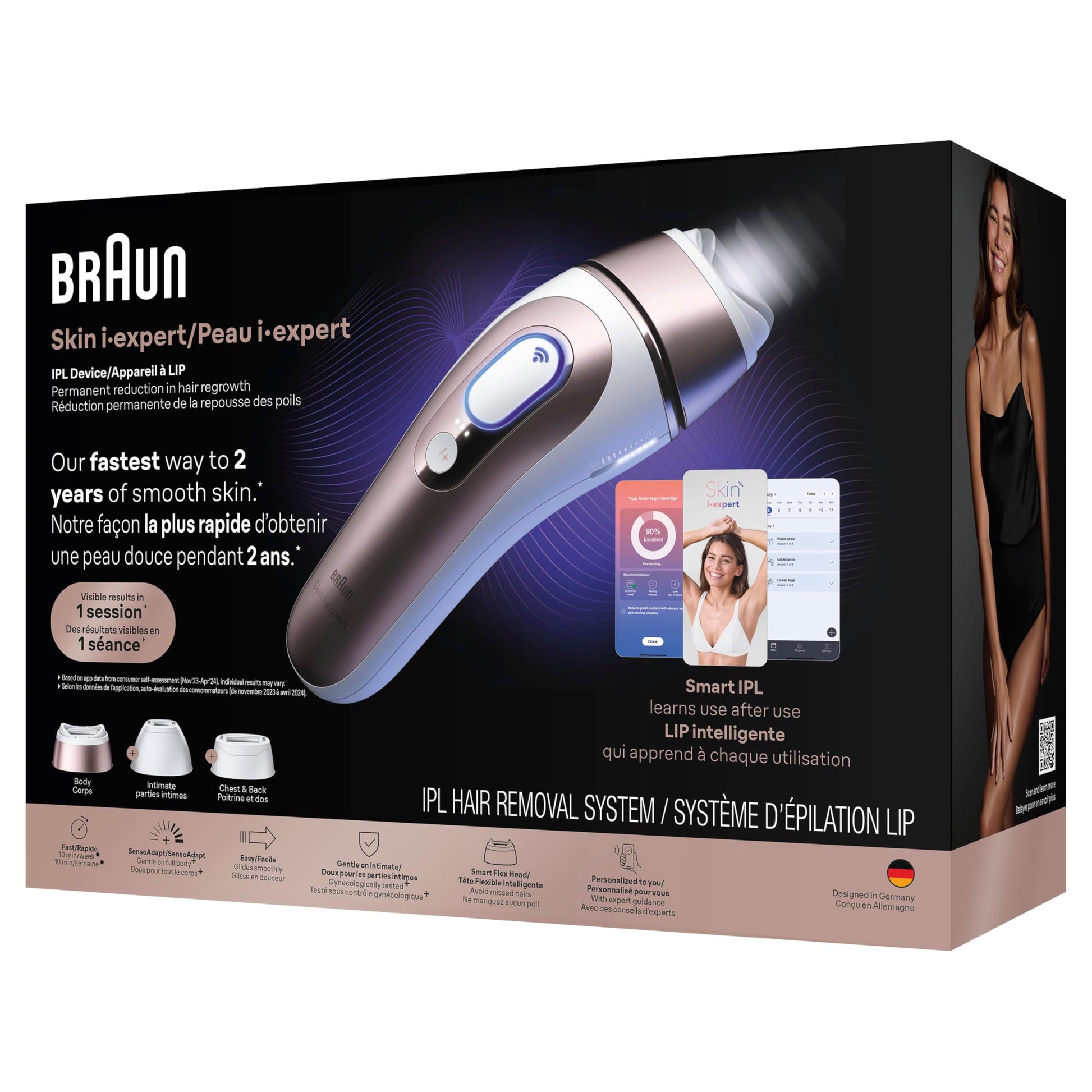Braun IPL, Laser Hair Removal for Women & Men, Skin i-Expert IPL 7, Smart At-Home Laser with Venus Razor + 3 Heads + App, PL7243 - Available at All In One Marketplace Canada
