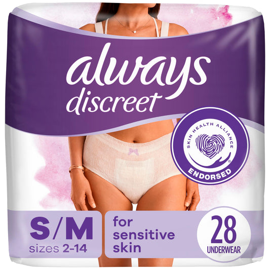 Always Discreet Sensitive, Adult Diapers for Women, Maximum Incontinence Underwear, Size Small/Medium, 28 Count - Available at All In One Marketplace Canada