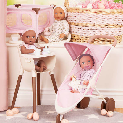 LullaBaby – 14-Inch Realistic Baby Doll – Olive Skin Tone & Brown Eyes – Soft Body & Removable Outfit – Ivory Hat & Pacifier Accessories 2+ Years– Baby Doll – Ivory Polka Dot Pajama