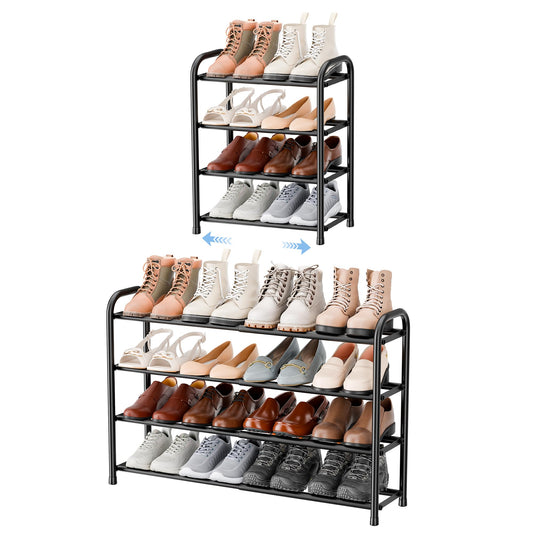 ENJOYBASICS Expandable Metal Shoe Racks for Closet, 4 Tier Adjustable Shoe Organizer Shelf, Black Free Standing Rack Storage for Entryway