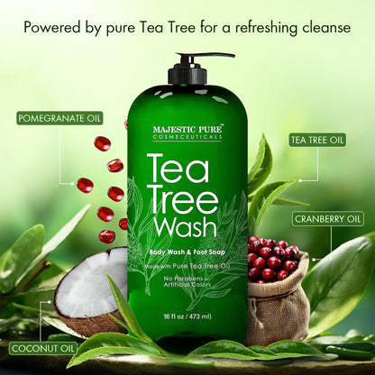 MAJESTIC PURE Tea Tree Body Wash with Collagen - Helps Nail Fungus, Athletes Foot, Ringworms, Jock Itch, Acne, Eczema & Body Odor - Soothes Itching - (Packaging May Vary), 16 fl oz - Available at All In One Marketplace Canada