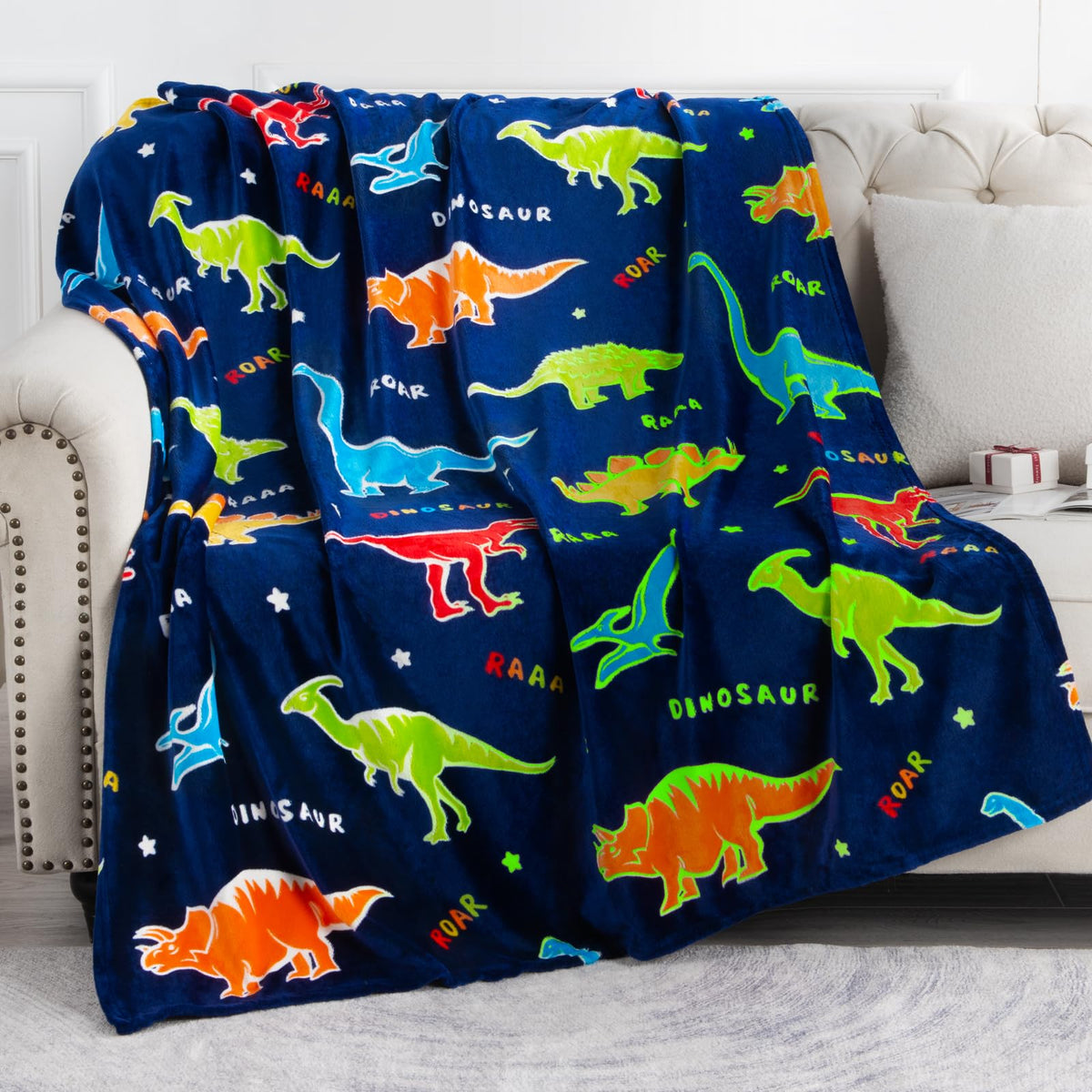 Dinosaur Gifts Toys for Boys Girls - Glow in The Dark Dino Blanket Best Christmas Birthday Valentines Easter Presents for Kids Age 1 2 3 4 5 6 7 8 9 10 Year Old Child Teen Toddler Soft Throw 50"x60" 🍁 All In One Marketplace Canada