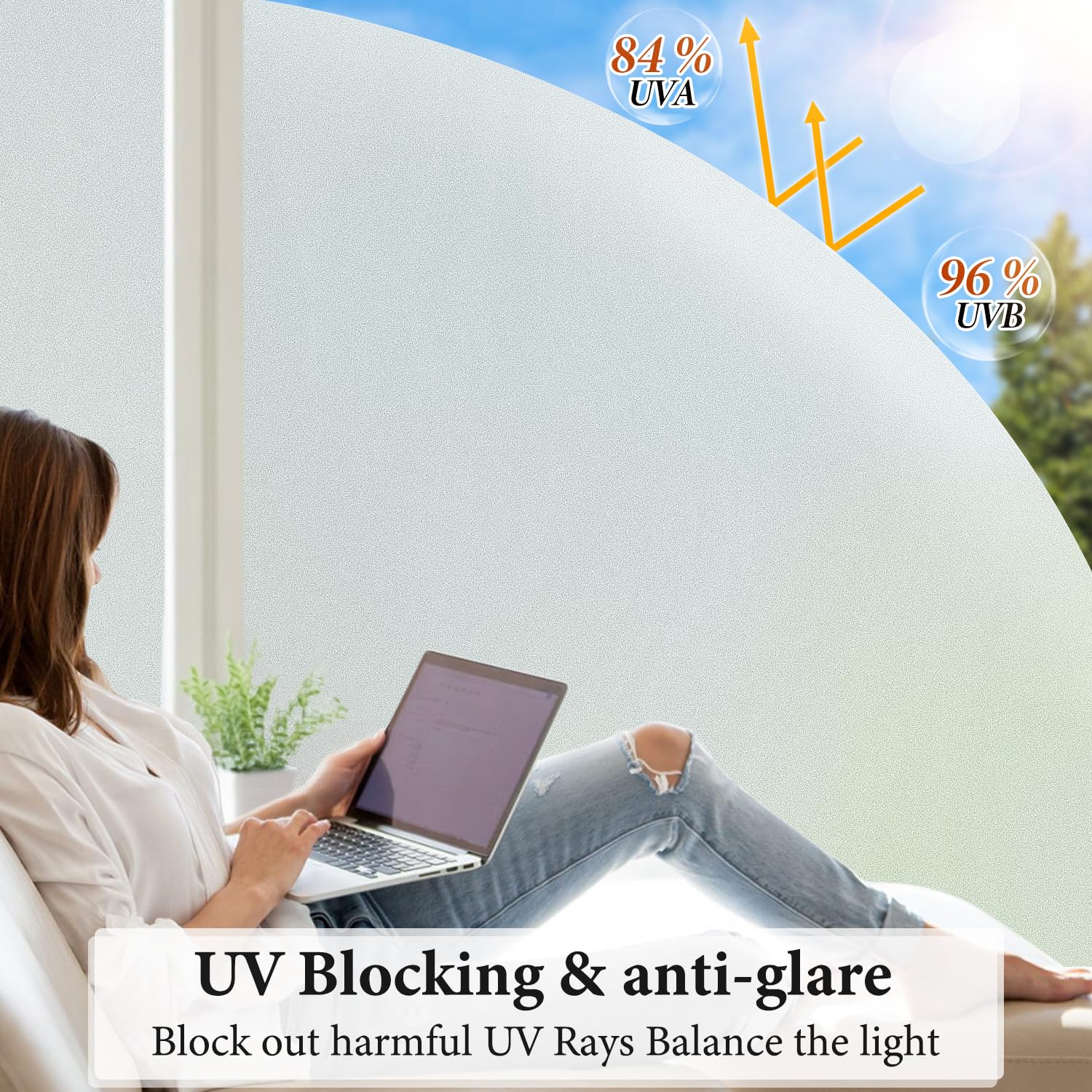 DUOFIRE Privacy Window Film Frosted Glass Film Static Cling Glass Film No Glue Anti-UV Window Sticker Non Adhesive for Privacy Office Meeting Room Bathroom Living Room, Pure Frosted 44.3 x 200cm