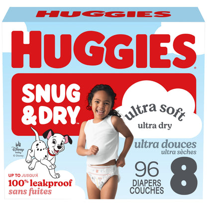 Huggies Size 8 Diapers, Snug & Dry Baby Diapers, Size 8 (45+ lbs), 96 Count (2 Packs of 48), Packaging May Vary