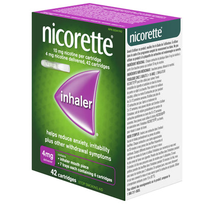 Nicorette 4mg Nicotine Inhaler – Clinically Proven Quit Smoking Aid with Hand-to-Mouth Action, Helps Reduce Cravings & Withdrawal, NRT for Adults Quitting Cigarettes, 42 Cartridges - Available at All In One Marketplace Canada