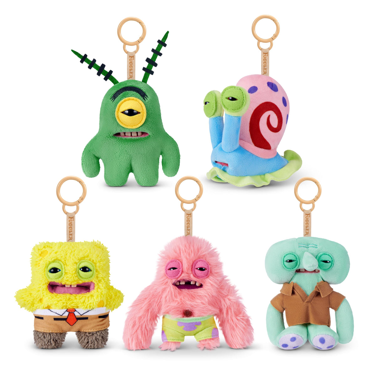 Fuggler Spongebob 5-Inch Plush Keyring 5 Pack by ZURU – Funny Ugly Monster Stuffed Animal with Human-Like Teeth, Collectible Bag Charm for Kids, Tweens, Teens, Adults & Fans of Weird Plush