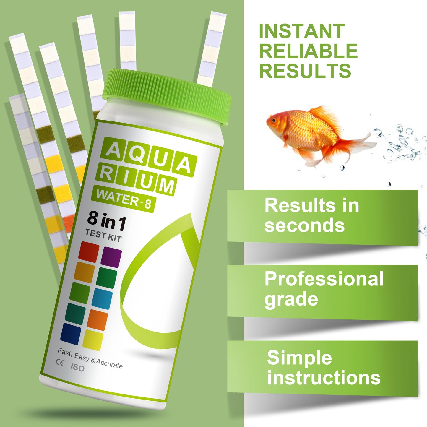 AAwipes Aquarium Ammonia Test Strips 8-in-1 | 50 Strips | Quick & Accurate Water Testing for Freshwater & Saltwater Tanks -Test pH, Carbonate, Alkalinity, Hardness, Chlorine, Nitrite, etc. (K02-50)