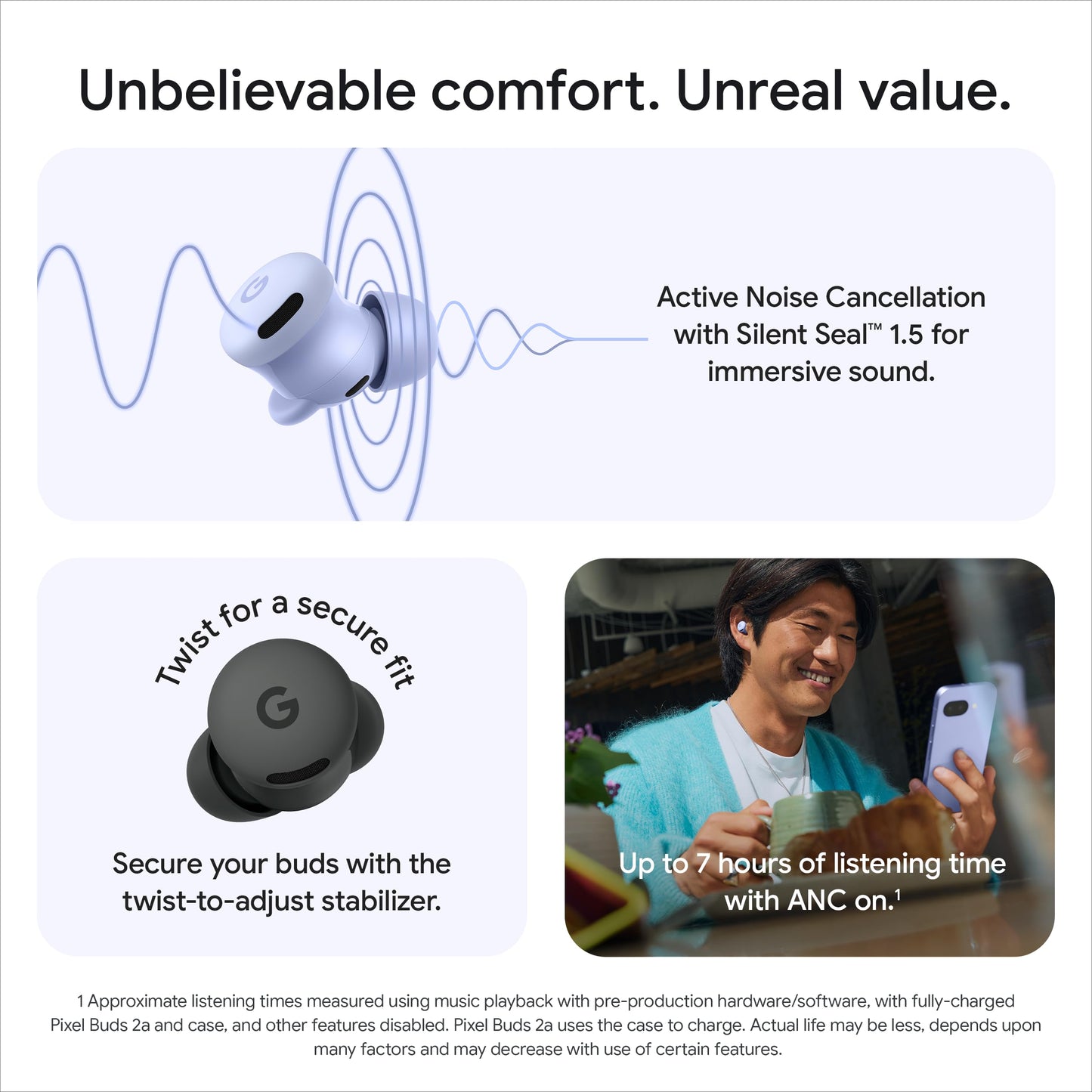 Google Pixel Buds 2a - Wireless Earbuds with Noise Cancellation - Fog Google