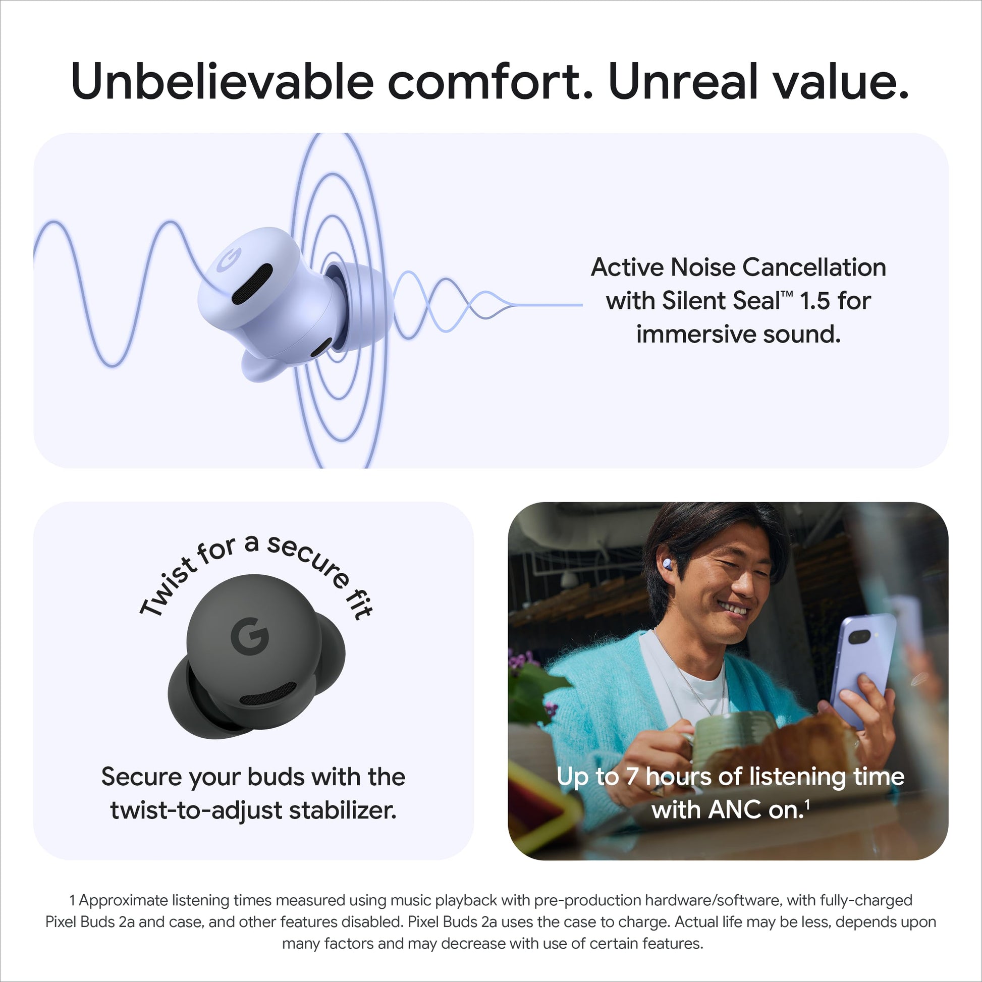 Google Pixel Buds 2a - Wireless Earbuds with Noise Cancellation - Fog Google