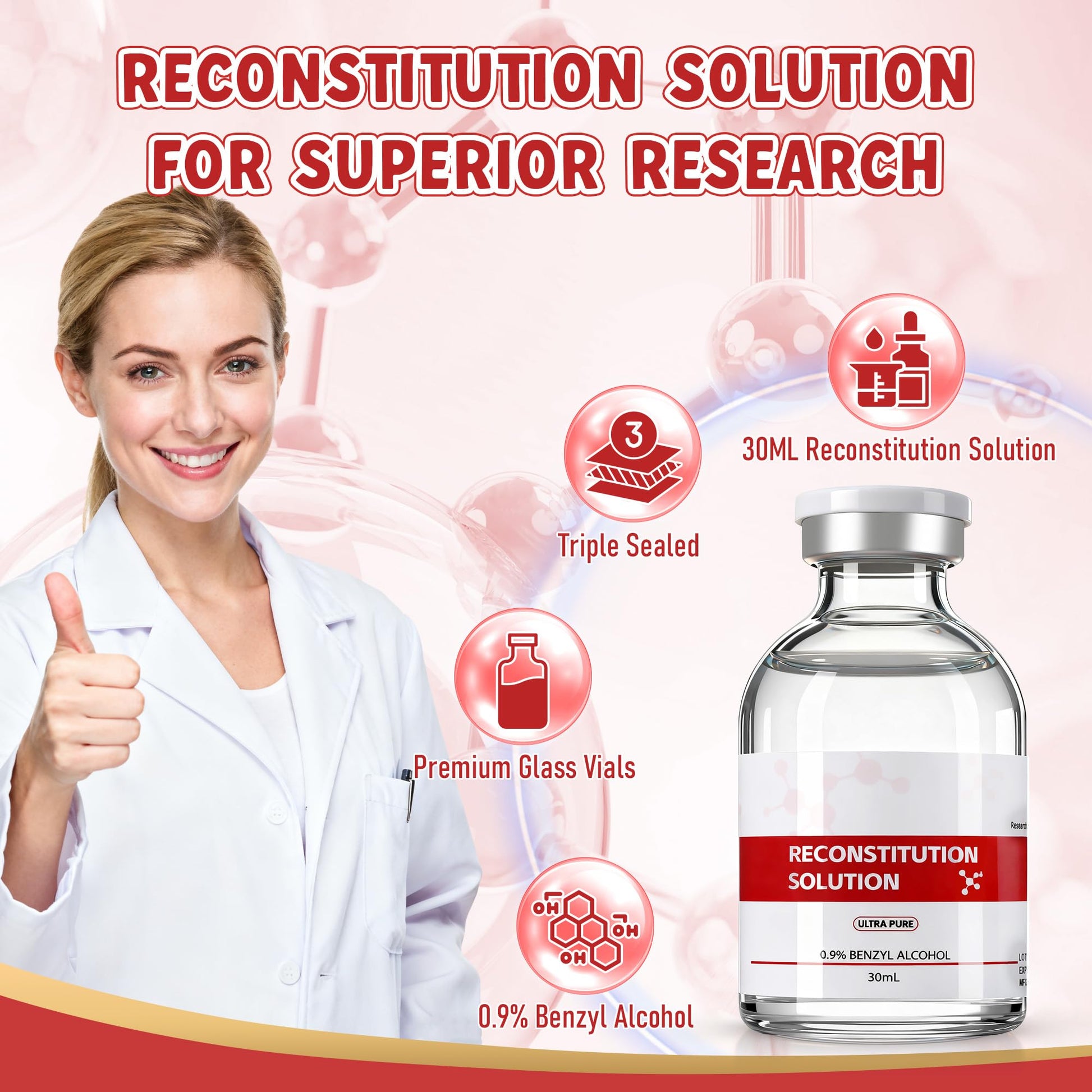 Reconstitution Solution in Premium Glass Vials 30 ML 2 Pack,Triple Sealed