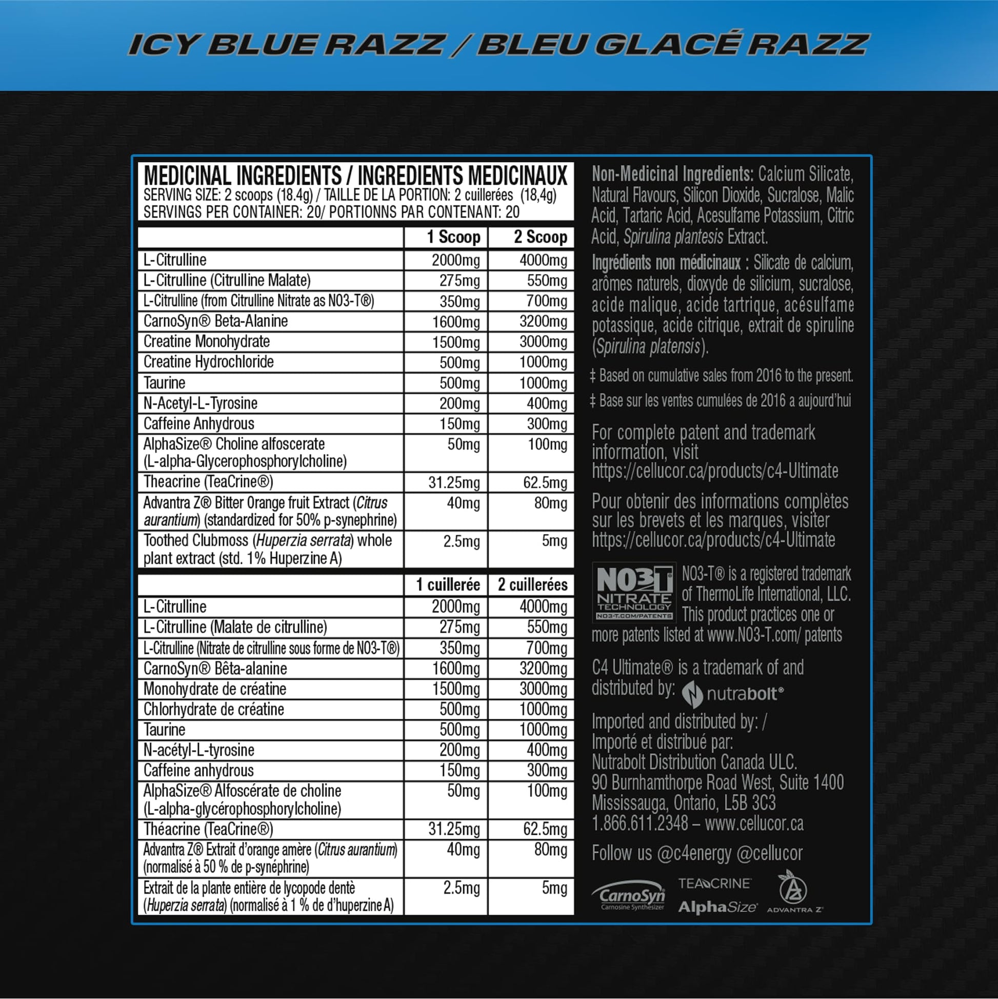 Cellucor C4 Ultimate Pre Workout Powder - Sugar Free Preworkout Energy with 300mg Caffeine and Creatine for Men & Women - Icy Blue Razz, 20 Servings Cellucor