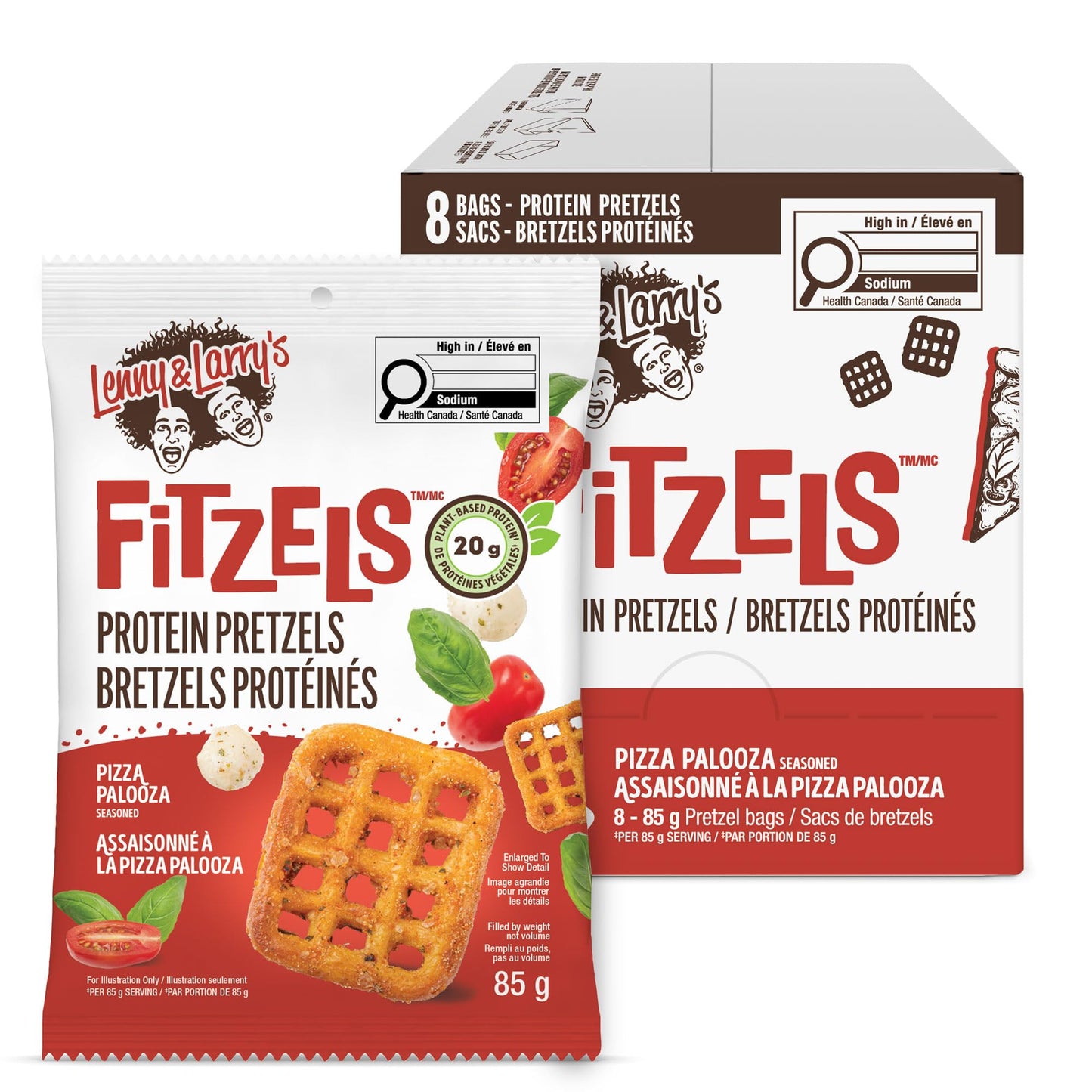 Lenny & Larry's Pizza Palooza FITZELS – Savory Pretzel Snacks Incredibly Tasty High Protein, Salty, Vegan, 20 g of Plant Based Protein (eight) Bags, 85 g Each Lenny & Larry's