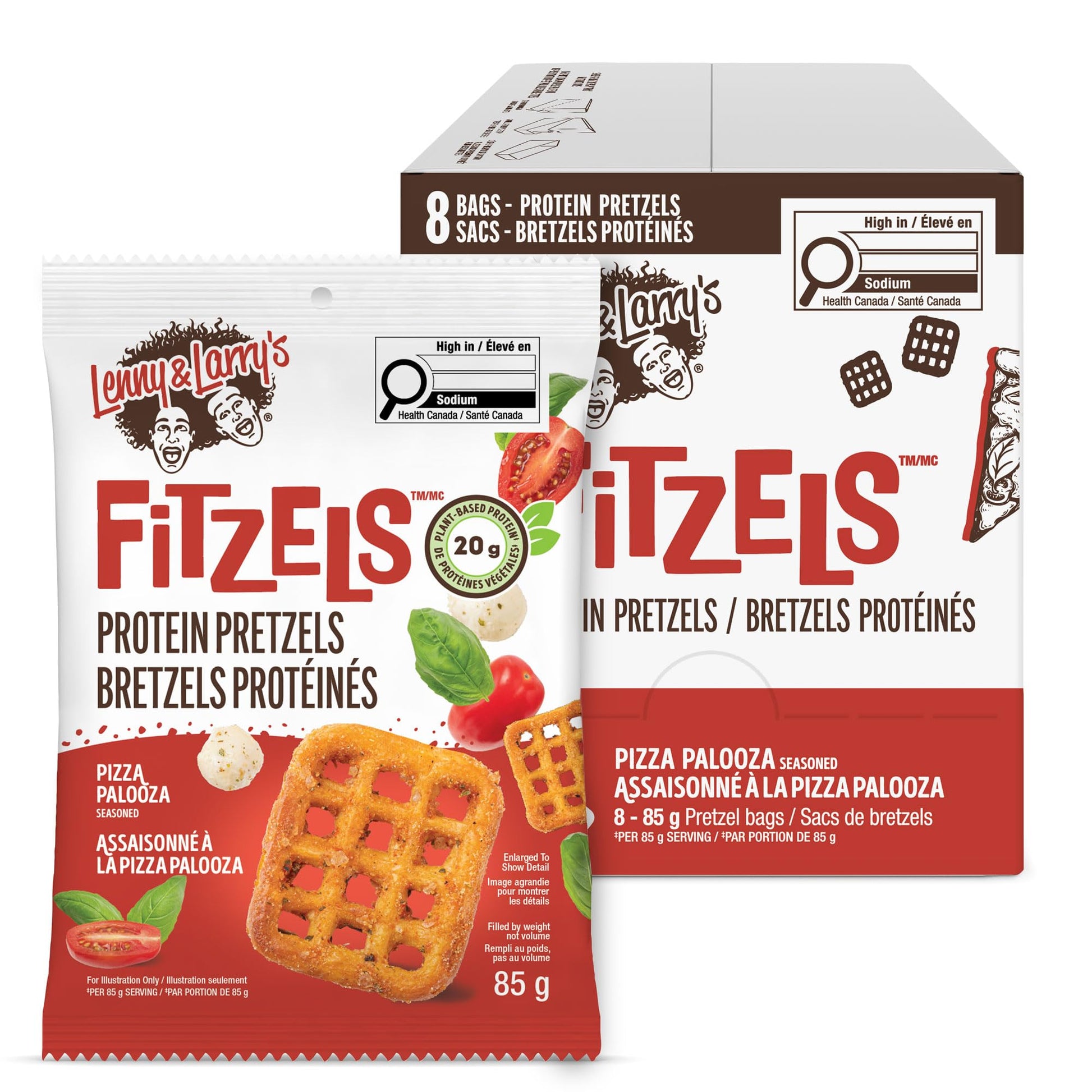 Lenny & Larry's Pizza Palooza FITZELS – Savory Pretzel Snacks Incredibly Tasty High Protein, Salty, Vegan, 20 g of Plant Based Protein (eight) Bags, 85 g Each Lenny & Larry's