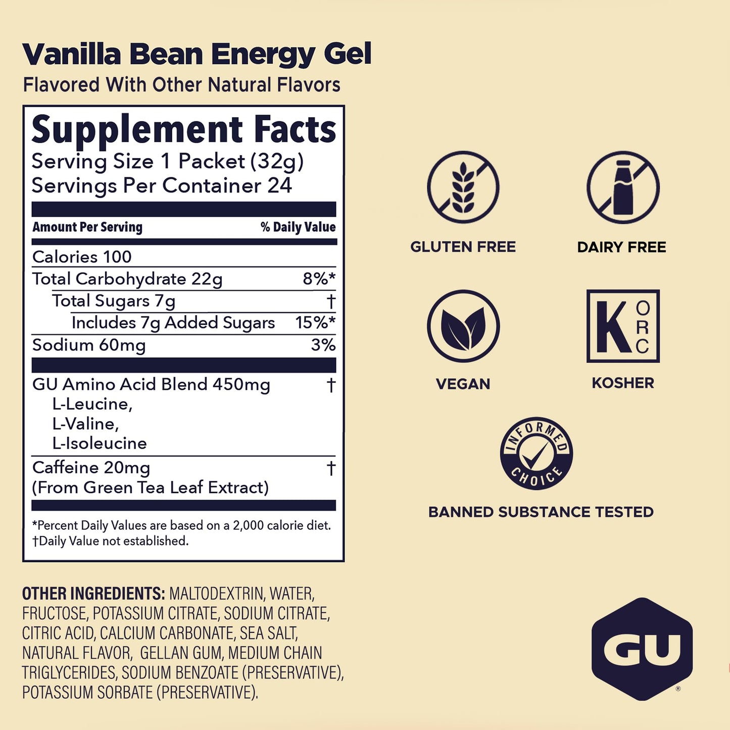 GU ENERGY Original Sports Nutrition Energy Gel, Vanilla Bean, 24-Count 🍁 All In One Marketplace Canada