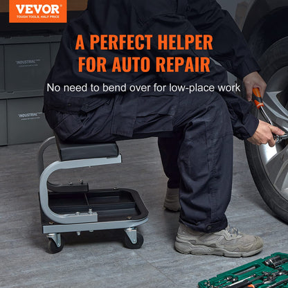 VEVOR Rolling Creeper Garage/Shop Seat, 250 LBS Capacity Padded Rolling Workshop Stool with Tool Tray Storage, Mechanic Stool for Garage, Shop, Auto Repair, Black 🍁 All In One Marketplace Canada