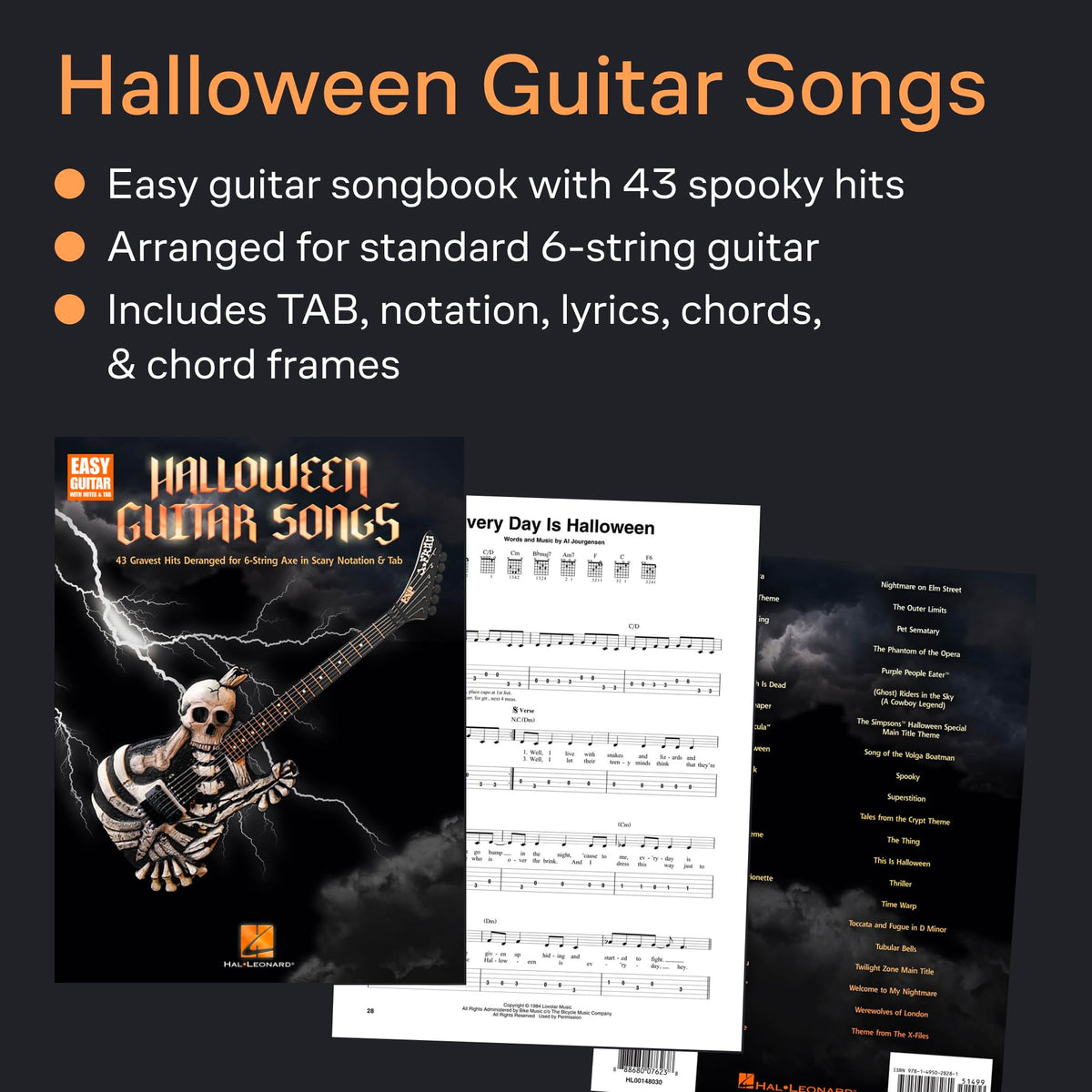 Chansons de guitare pour Halloween - 43 des plus funèbres succès arrangés pour guitare 6 cordes en notation et tablatures effrayantes | Partitions de guitare pour Halloween pour guitaristes rock et pop | Chansons effrayantes pour guitaristes 6 cordes