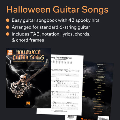 Chansons de guitare pour Halloween - 43 des plus funèbres succès arrangés pour guitare 6 cordes en notation et tablatures effrayantes | Partitions de guitare pour Halloween pour guitaristes rock et pop | Chansons effrayantes pour guitaristes 6 cordes