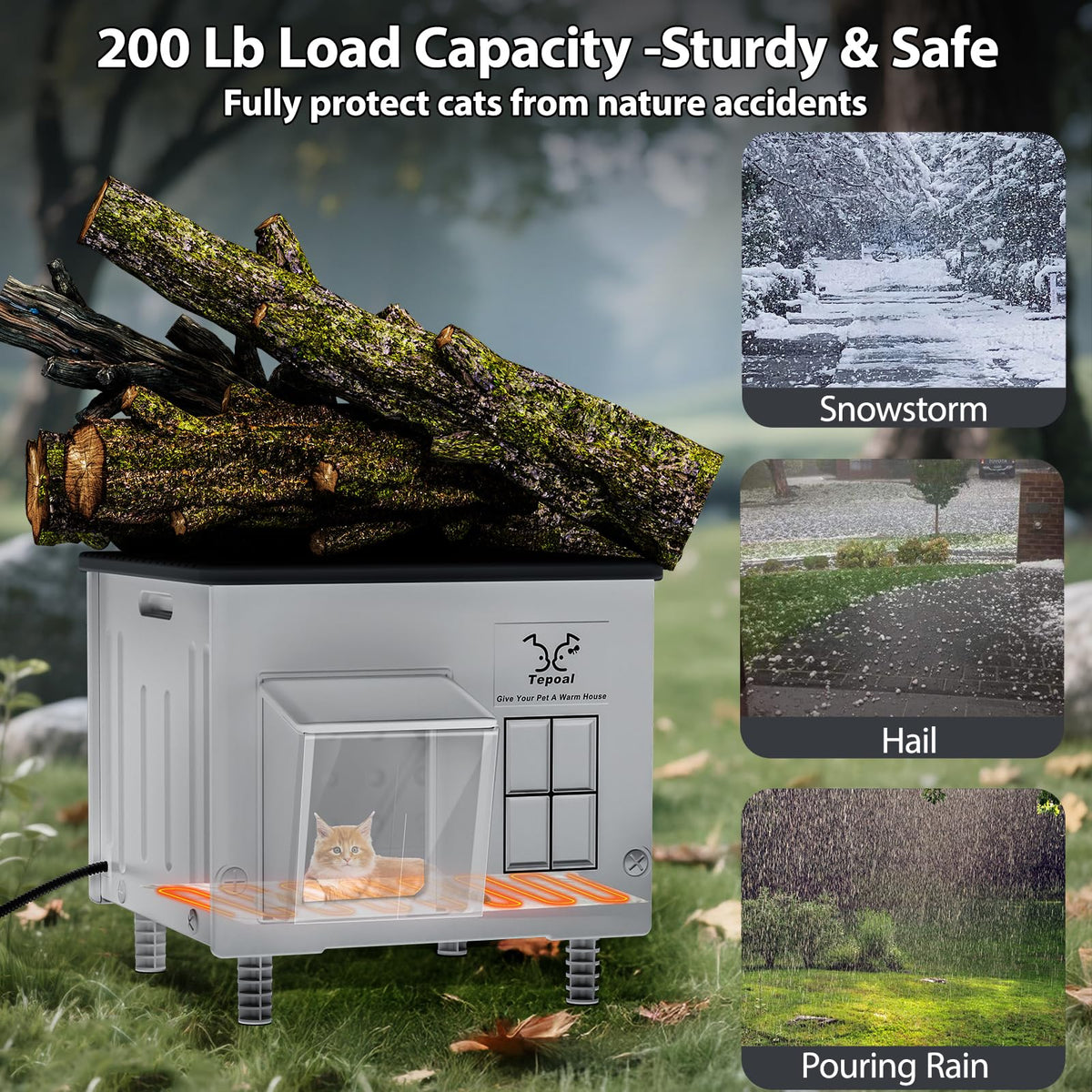 Indestructible Heated Cat House for Outside - 100% Waterproof & Weatherproof Heated Outdoor Cat House with Escape Door for Winter, Insulated Feral Cat Shelter for Porch Barns Strays 17.7x15x17.5 in 🍁 All In One Marketplace Canada