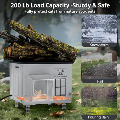 Indestructible Heated Cat House for Outside - 100% Waterproof & Weatherproof Heated Outdoor Cat House with Escape Door for Winter, Insulated Feral Cat Shelter for Porch Barns Strays 17.7x15x17.5 in 🍁 All In One Marketplace Canada