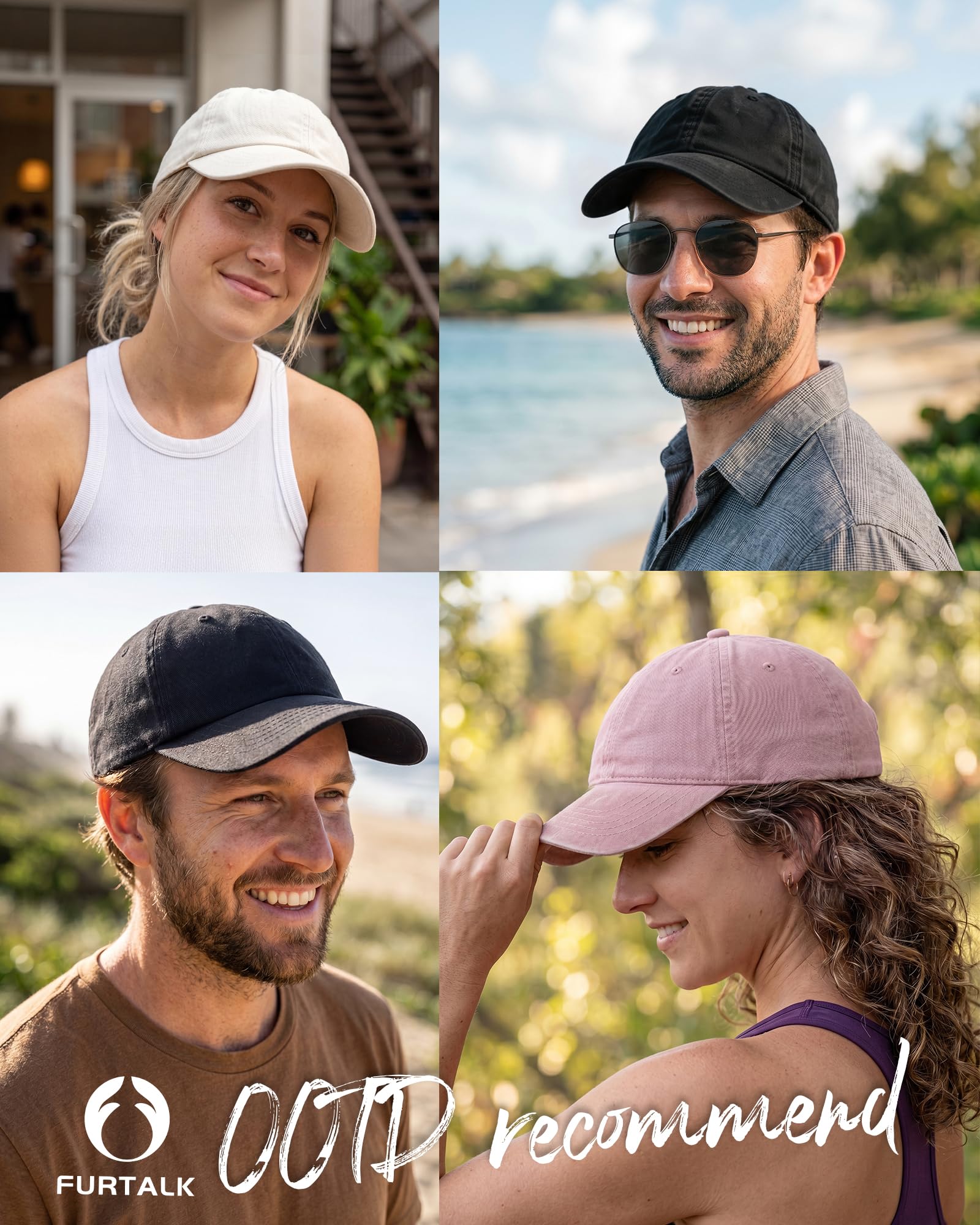 FURTALK Cotton Low Profile Baseball Cap Hat for Men Women Adjustable Dad Hat Four Seasons Classic Black